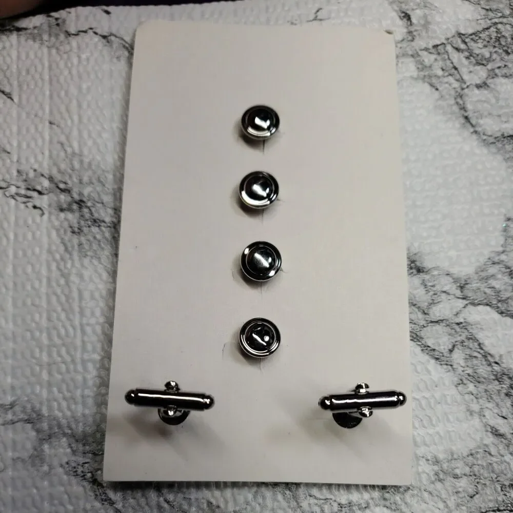 John William Clothing Cufflinks Set, Shiny Black Front, Silver Tone Back